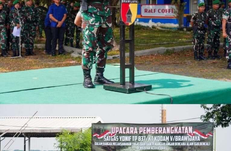 Upacara Pemberangkatan Satgas Yonif TP 837/KT Kodam V/Brawijaya Jalankan Misi Kemanusiaan di Aceh Utara