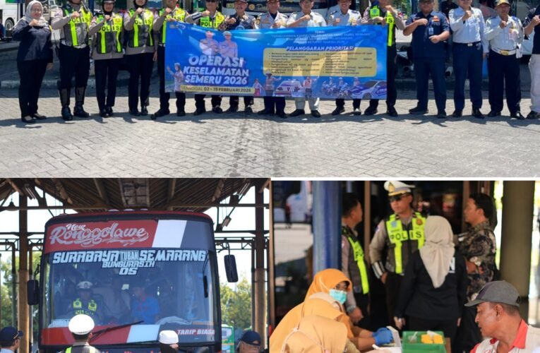 Operasi Keselamatan Semeru 2026, Satlantas Polres Gresik Ramp Check Bus di Terminal Bunder