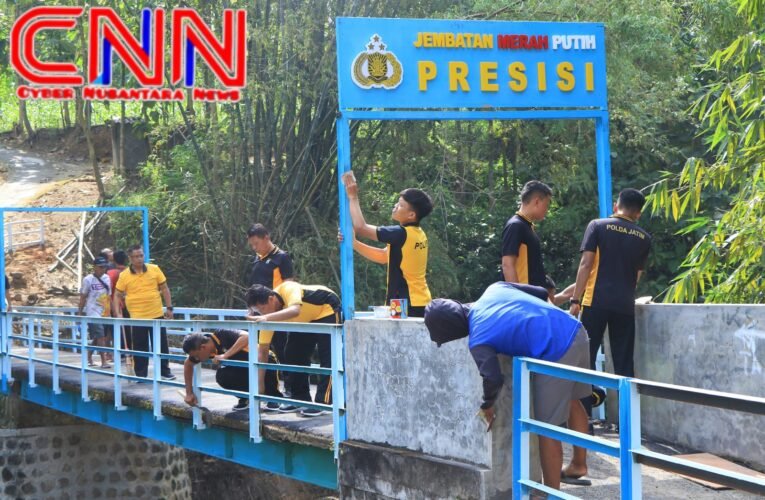 Polres Ngawi Rampungkan Perbaikan Jembatan Merah Putih Presisi di Blandongan