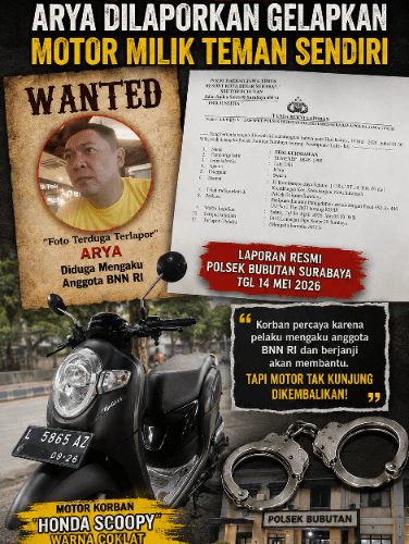 Diduga Mengaku Anggota BNN RI, Pria Bernama Arya Dilaporkan Gelapkan Motor Milik Teman Sendiri, Lebih Sebulan Belum Tertangkap