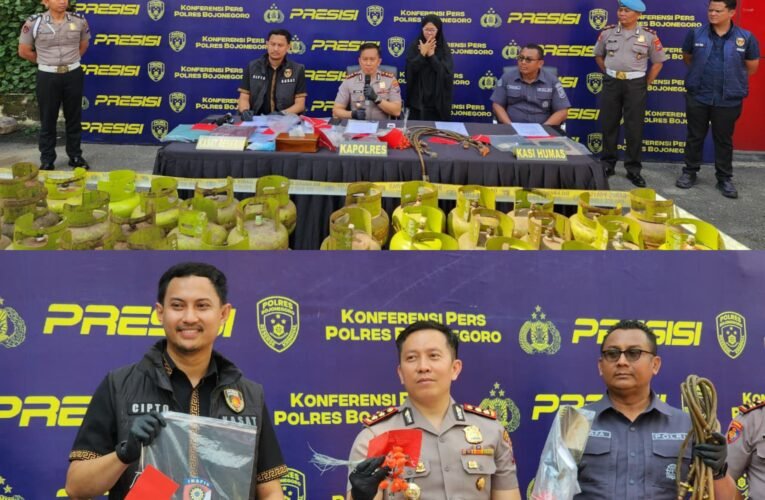 Polres Bojonegoro Amankan Tersangka Pengoplos LPG Subsidi 3 Kg dan Ratusan Tabung Gas
