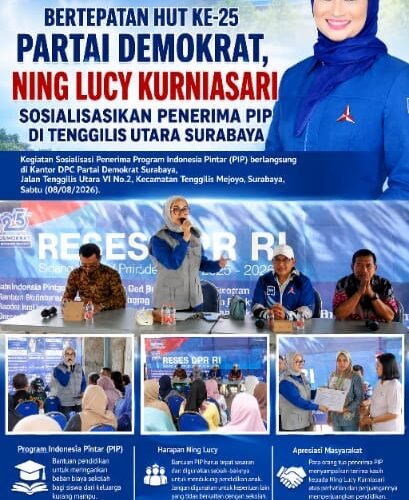 Bertepatan HUT ke-25 Partai Demokrat, Ning Lucy Kurniasari Sosialisasikan Penerima PIP di Tenggilis Utara Surabaya