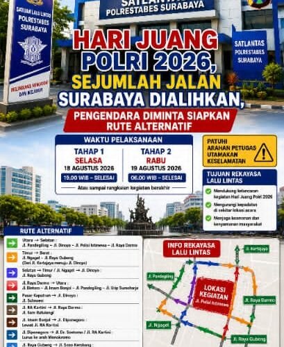 Hari Juang Polri 2026, Sejumlah Jalan Surabaya Dialihkan, Pengendara Diminta Siapkan Rute Alternatif