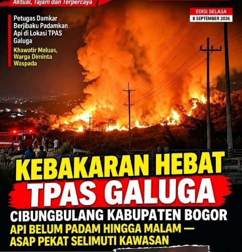 Kebakaran Hebat TPAS Galuga Cibungbulang Kabupaten Bogor, Api Belum Padam Hingga Malam — Asap Pekat Selimuti Kawasan
